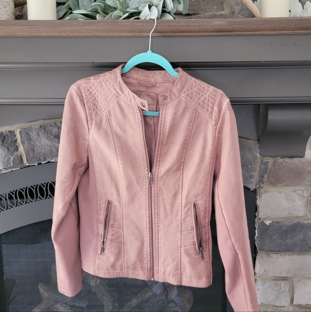 Sebby faux leather jacket, size medium, dusty rose color